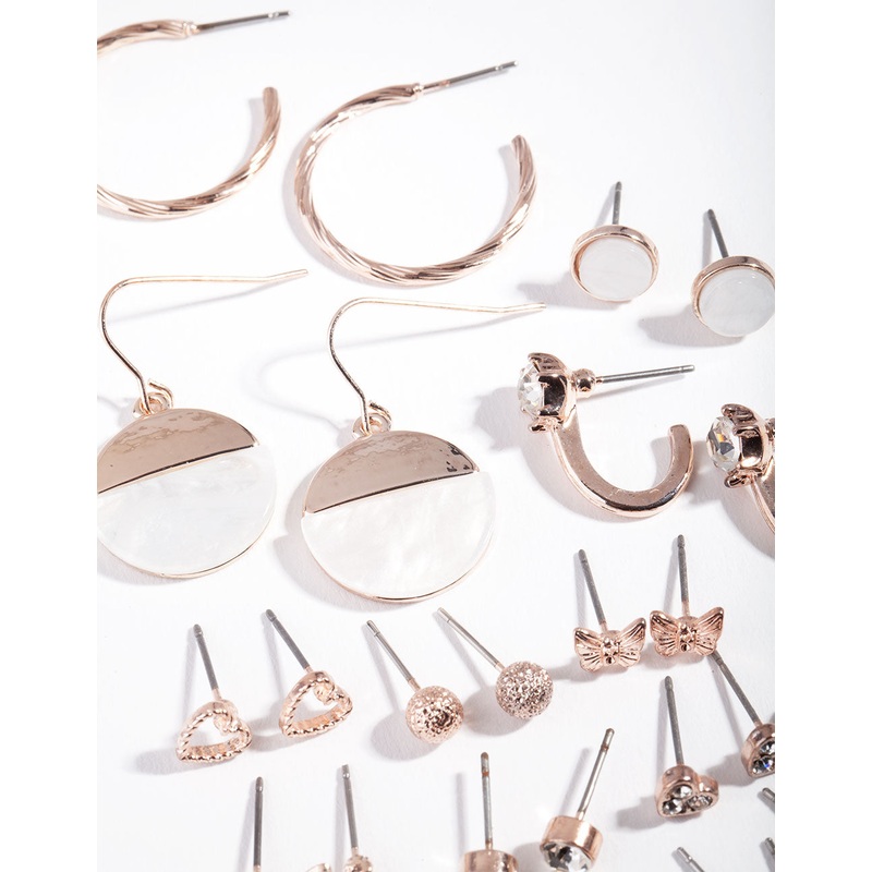 Rose Gold Mixed Heart Earring 16-Pack