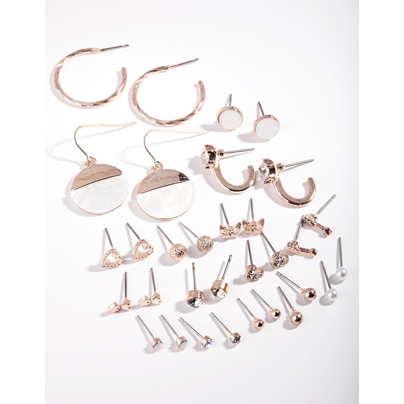 Rose Gold Mixed Heart Earring 16-Pack