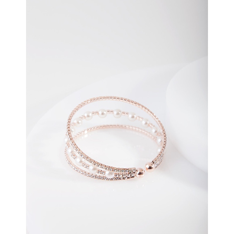 Rose Gold Pearl Diamante Cup Chain Cuff