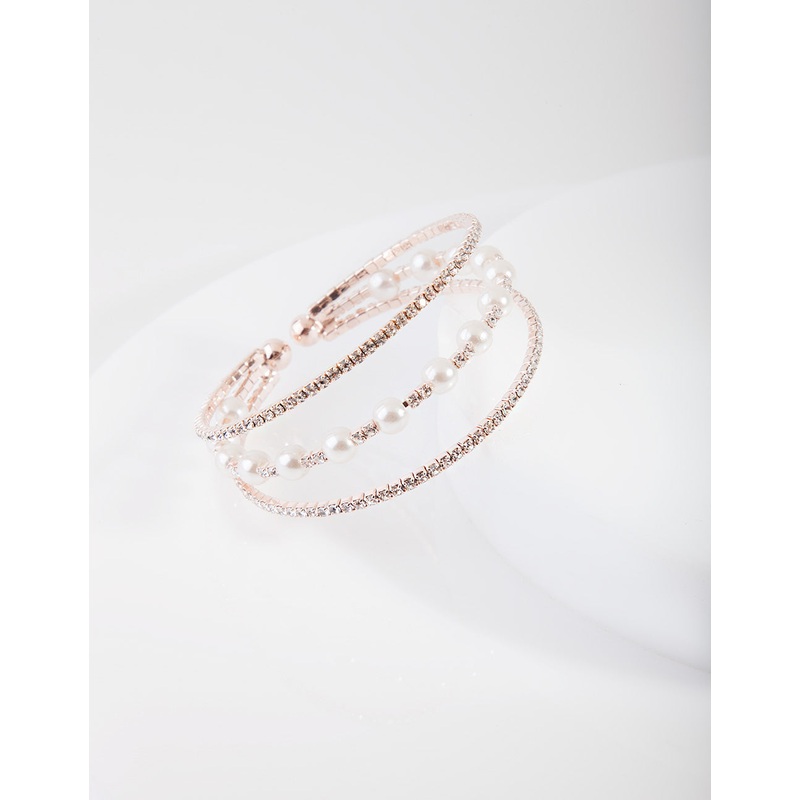 Rose Gold Pearl Diamante Cup Chain Cuff