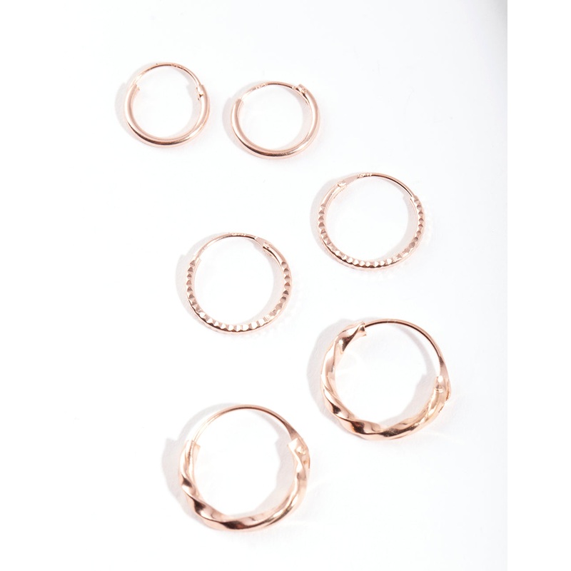 Rose Gold Plated Sterling Silver Textured Earring Pack