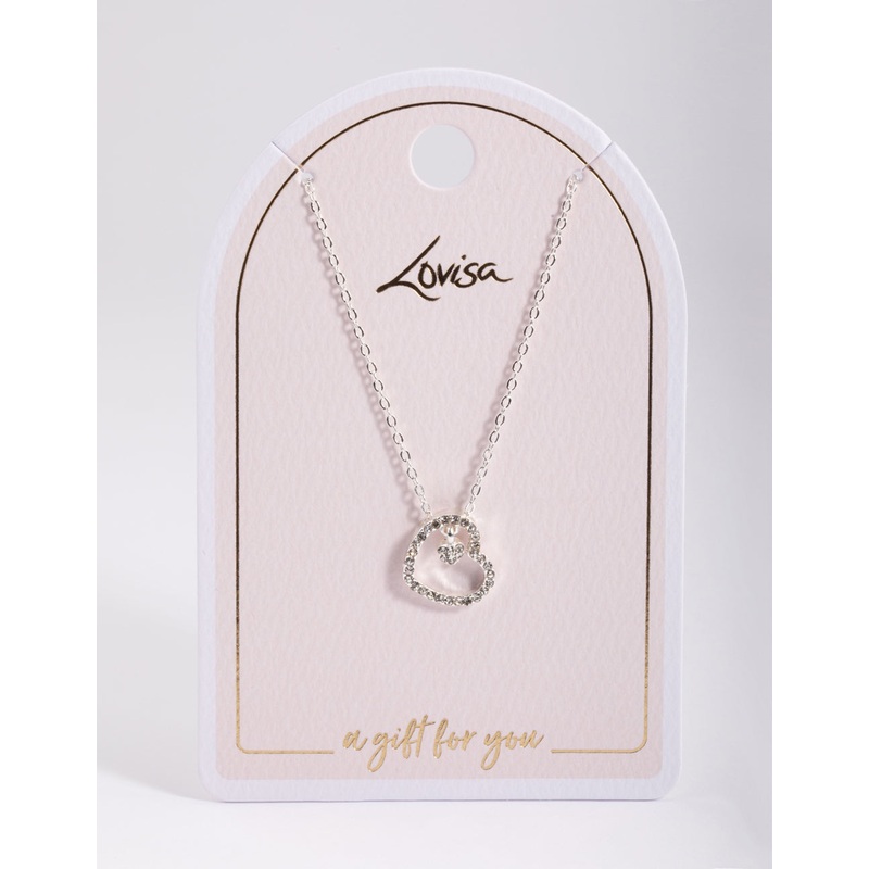 Silver Asymmetrical Diamante Heart Necklace