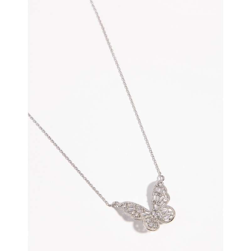 Silver Cubic Zirconia Baguette Butterfly Necklace