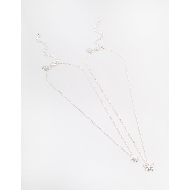 Silver Plated Cubic Zirconia Link Butterfly Necklace Pack
