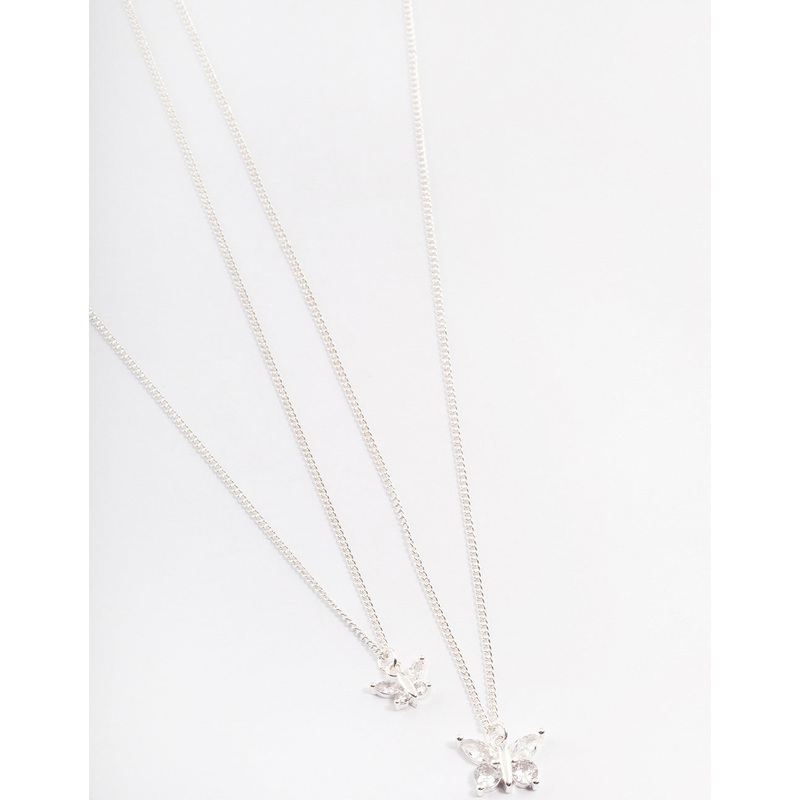 Silver Plated Cubic Zirconia Link Butterfly Necklace Pack