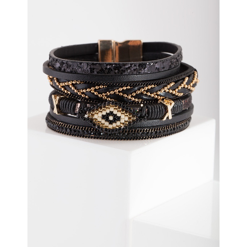 Black Multi Strand Cuff Bracelet