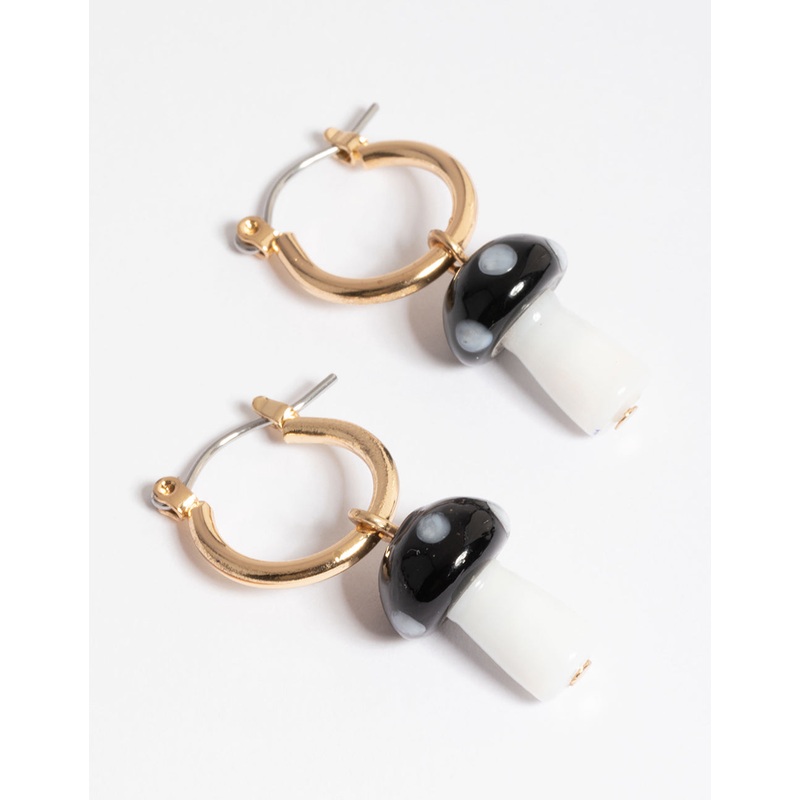 Black Small Mushroom Huggie Earrings