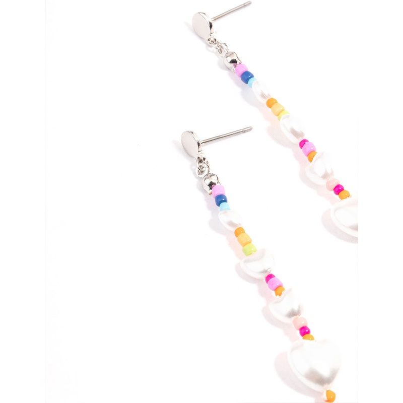 Gold Bead Heart Drop Earrings