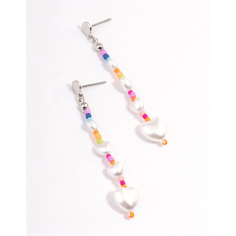 Gold Bead Heart Drop Earrings