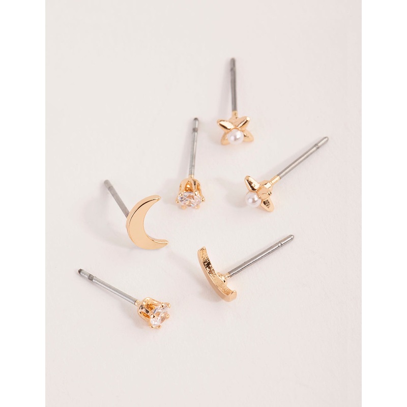 Gold Crescent Moon Pearl Earrings