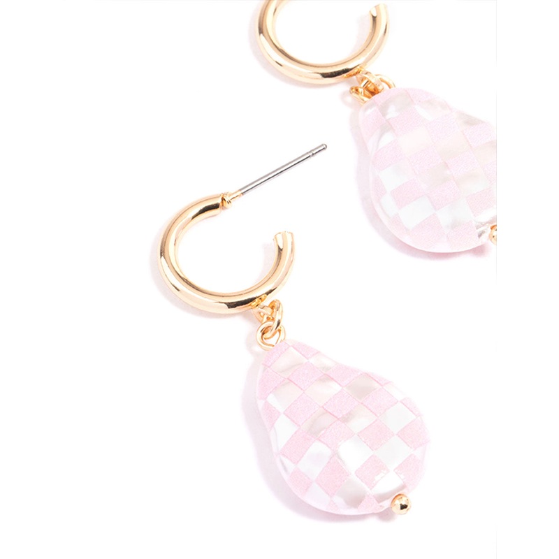 Gold & Pink Pearl Hoop Earrings