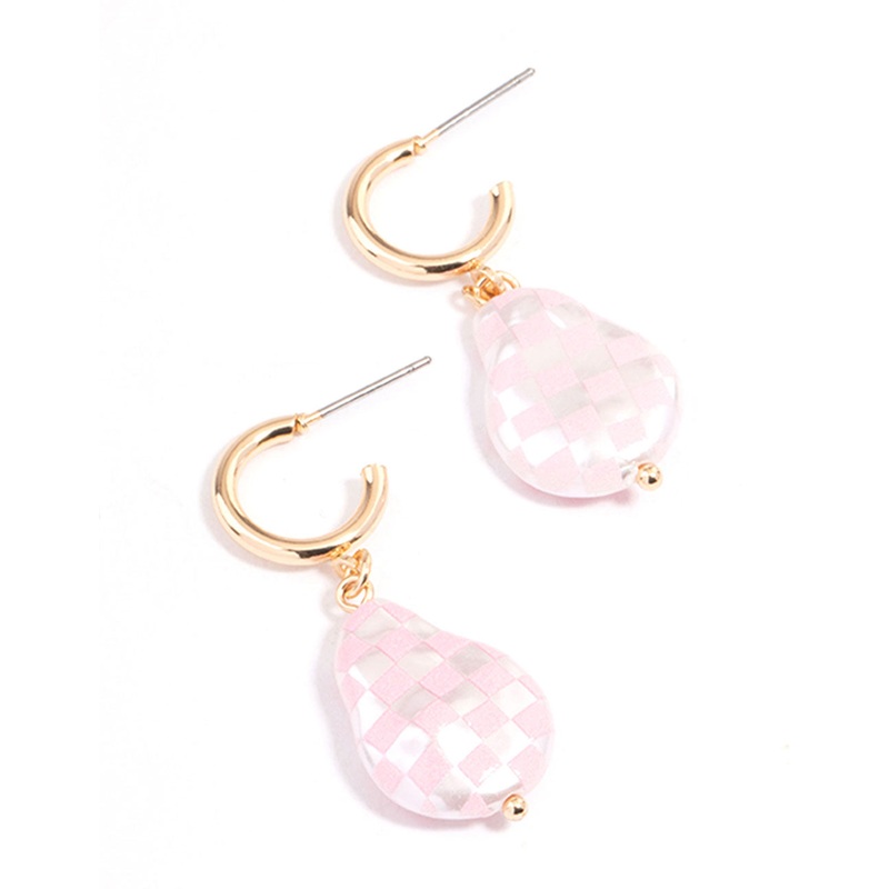 Gold & Pink Pearl Hoop Earrings
