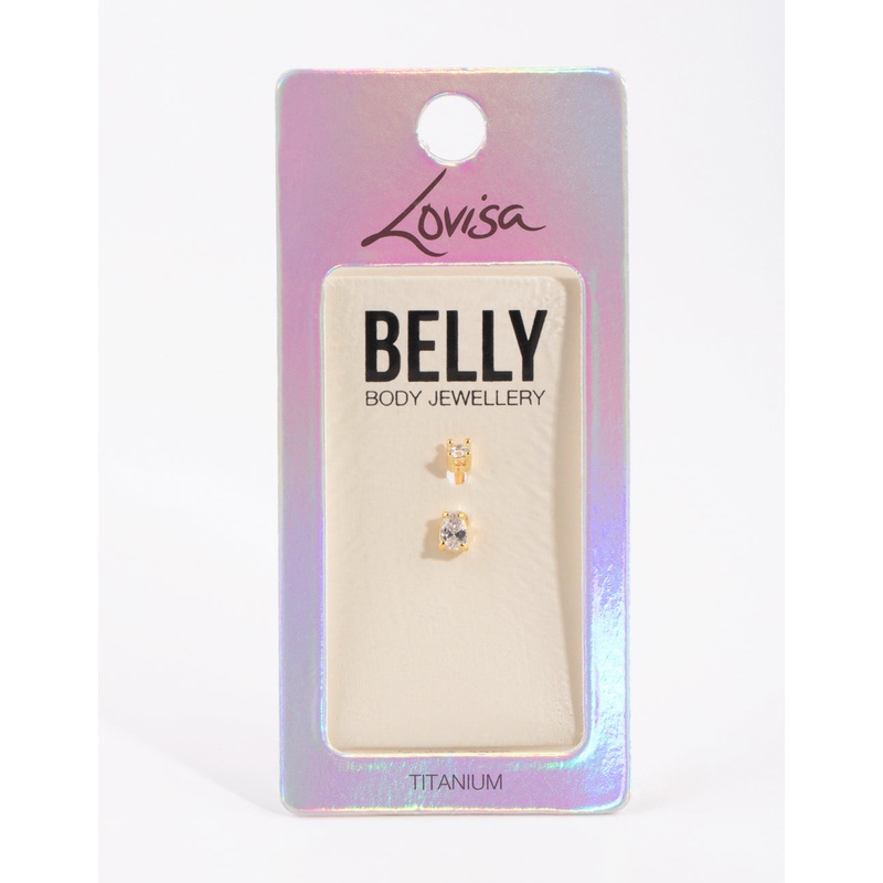 Gold Plated Titanium Pear Diamante Small Belly Bar