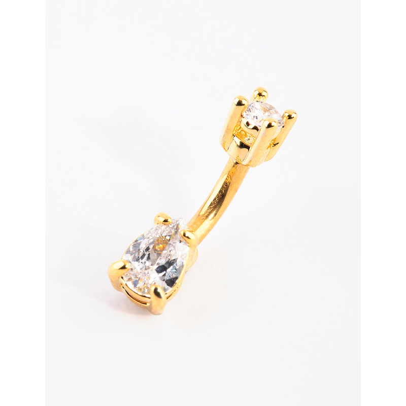 Gold Plated Titanium Pear Diamante Small Belly Bar