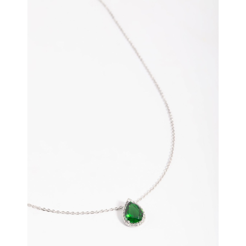 Green Cubic Zirconia Pear Halo Necklace