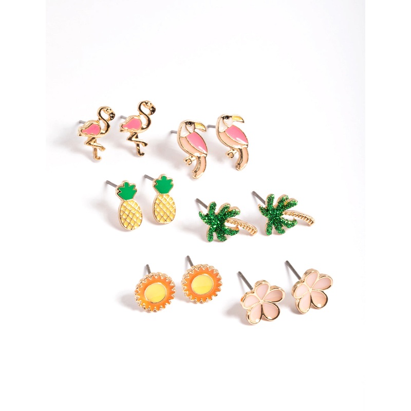 Kids Gold Tropicana Stud Earrings 6-Pack