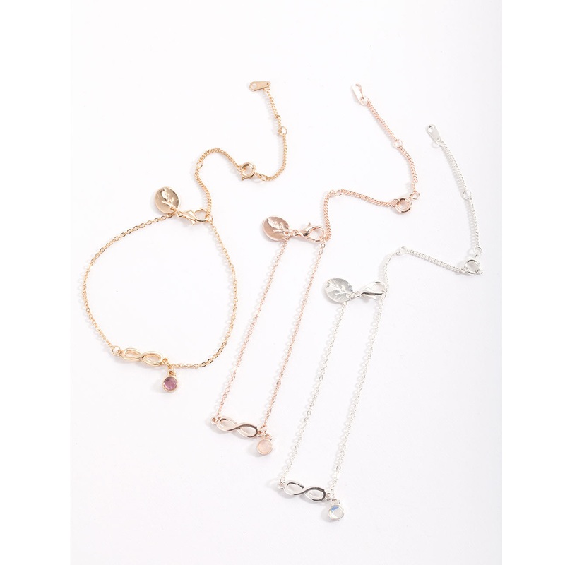 Mixed Metal Infinity Stone Bracelet Pack