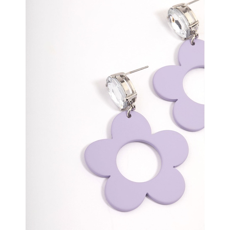 Rhodium Purple Coated Flower Earrings