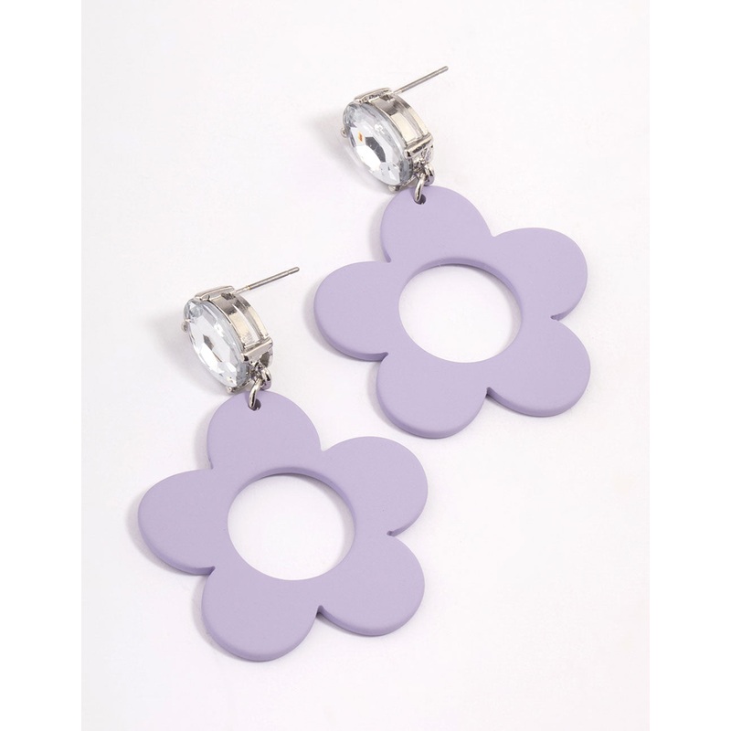 Rhodium Purple Coated Flower Earrings