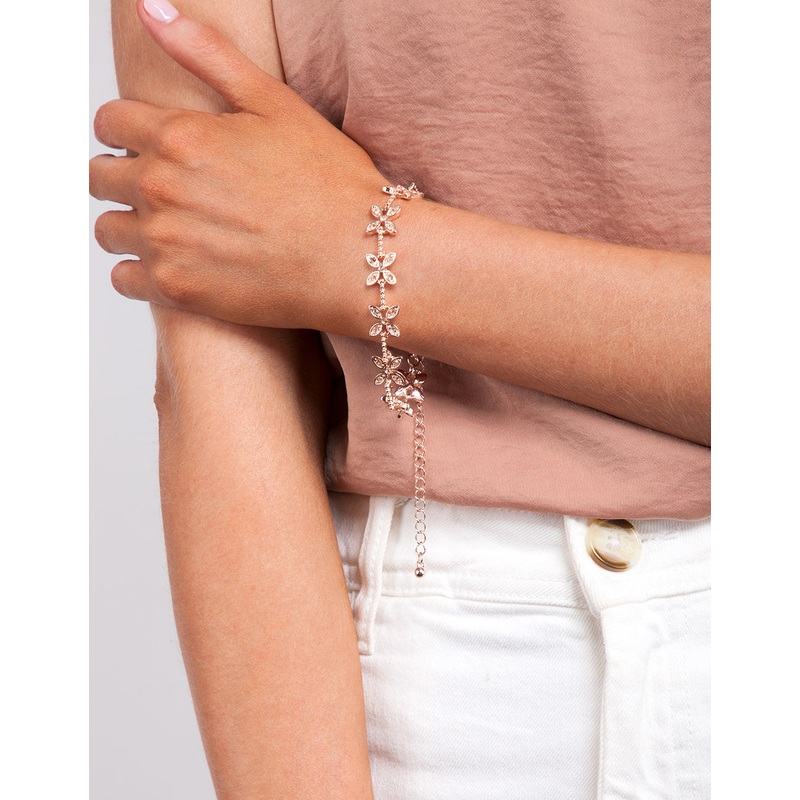 Rose Gold Floral Diamante Bracelet