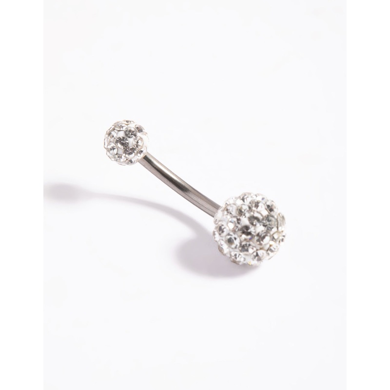Titanium Pave Ball Belly Bar