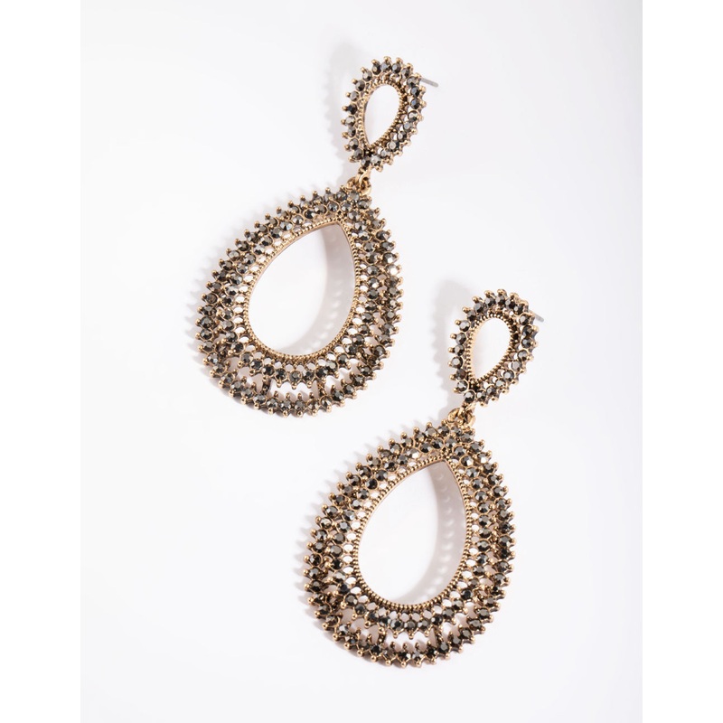 Antique Gold Diamante Teardrop Earrings