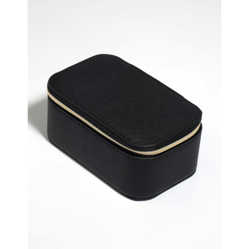 Black Faux Leather Rectangle Travel Jewellery Box