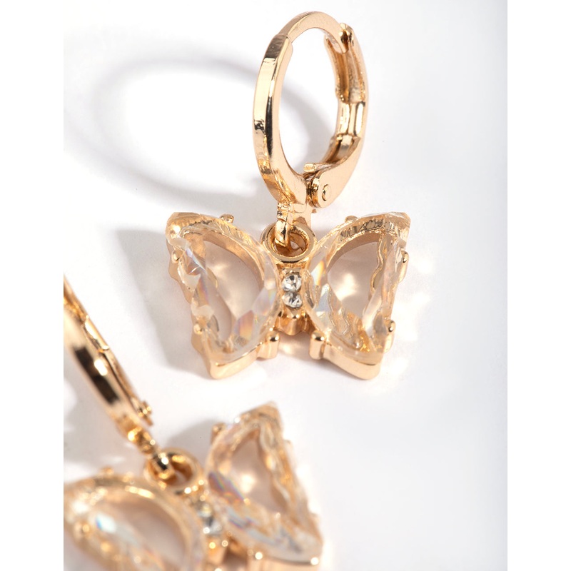 Clear Diamante Butterfly Huggie Hoop Earrings