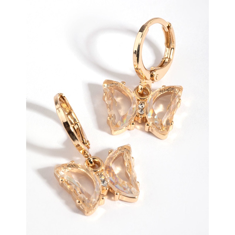 Clear Diamante Butterfly Huggie Hoop Earrings