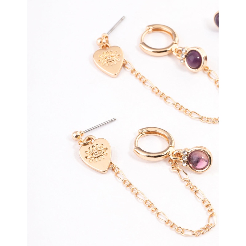 Gold Amethyst Stacker Earrings