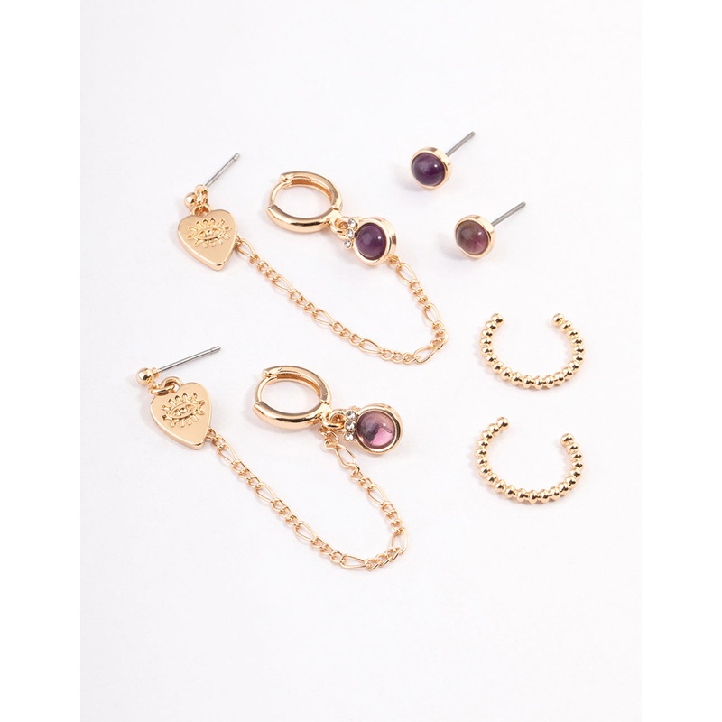 Gold Amethyst Stacker Earrings