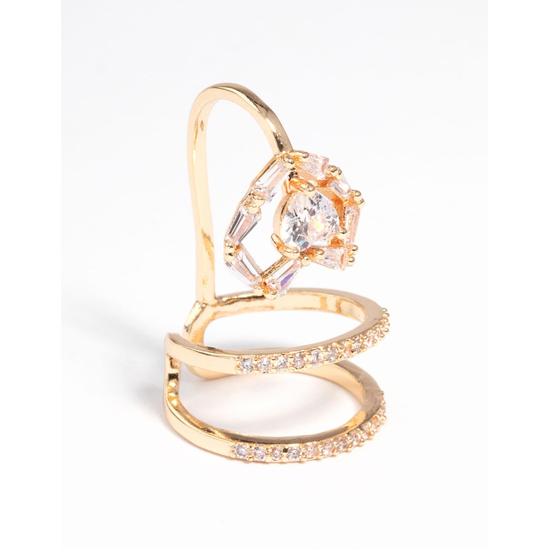Gold Crystal Heart Fingertip Ring