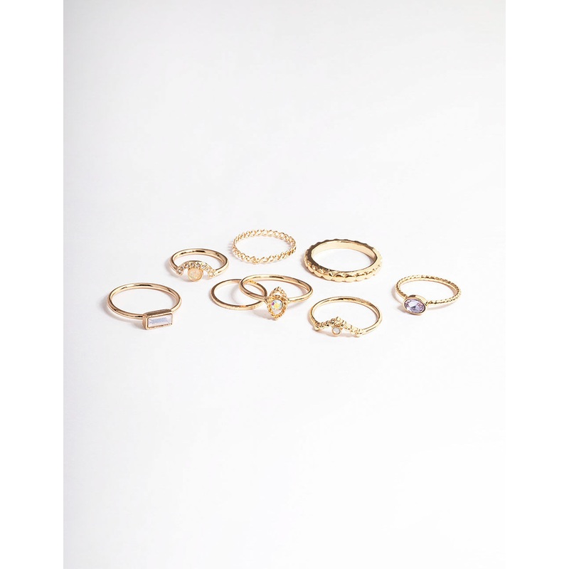 Gold Diamante & Eye Ring 8-Pack