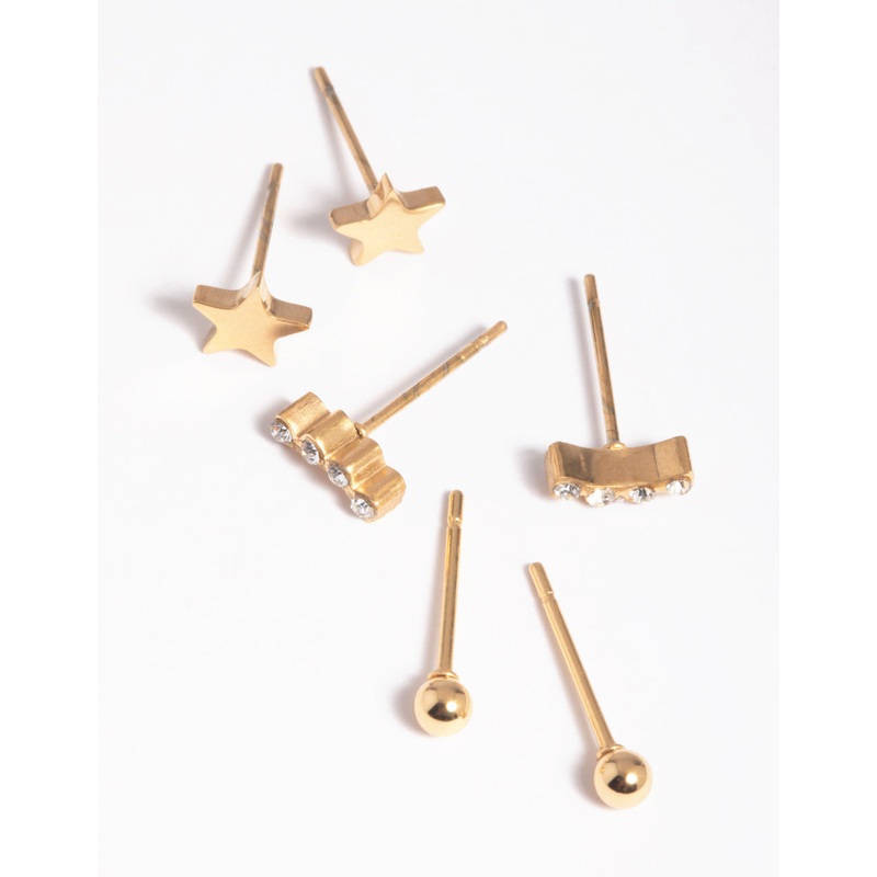 Gold Plated Surgical Steel Star Stud Earring Pack