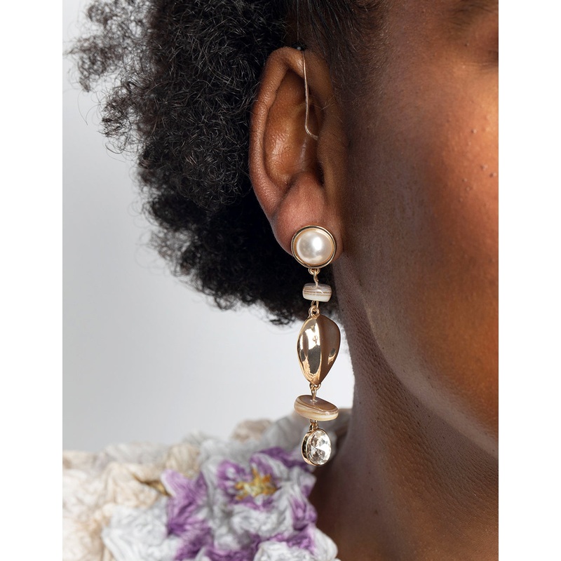 Mixed Pearl Bead & Diamante Drop Earrings