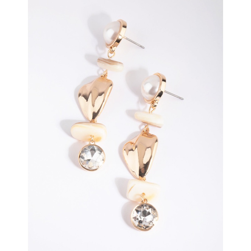 Mixed Pearl Bead & Diamante Drop Earrings