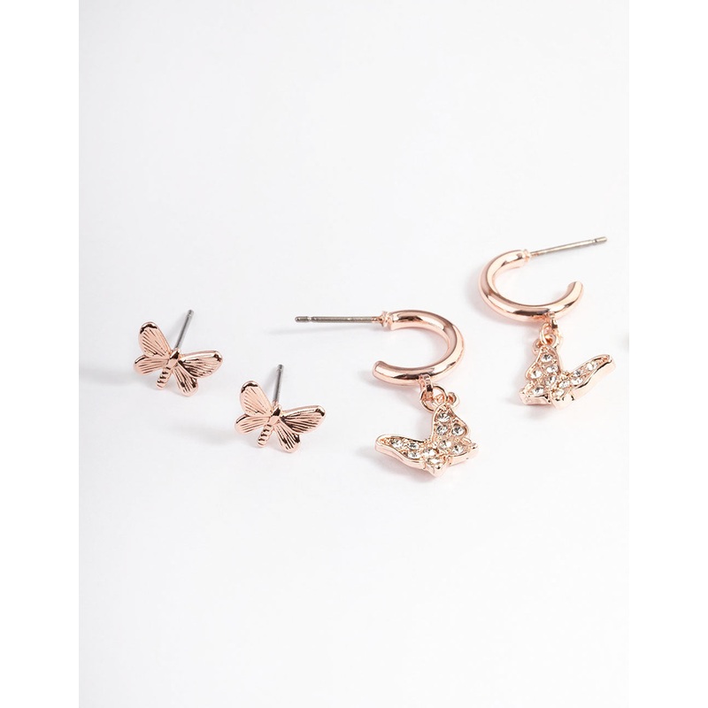 Rose Gold Pearl & Butterfly Earrings 4-Pack
