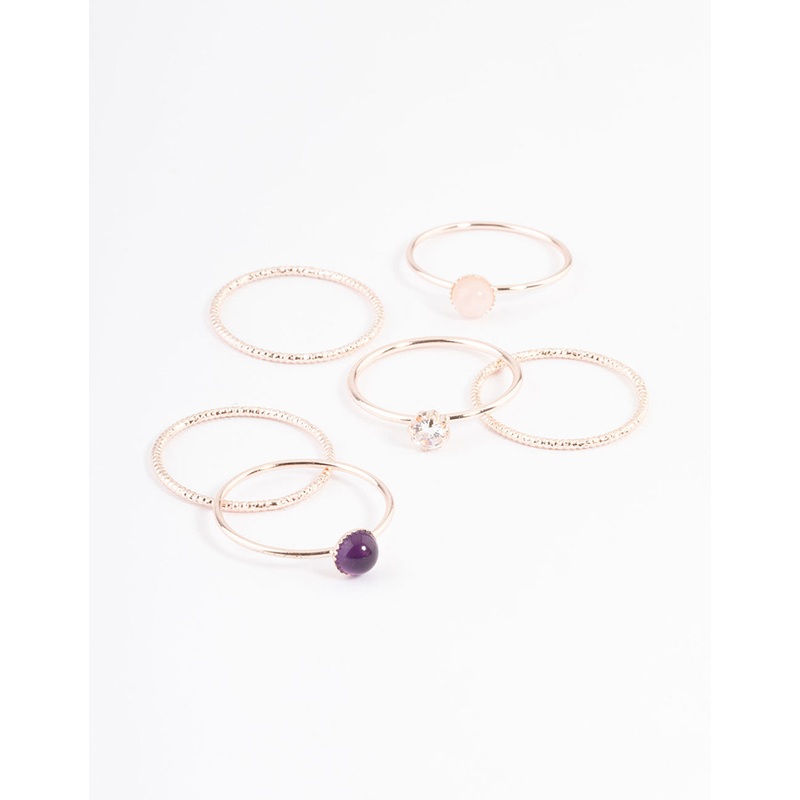 Rose Gold Plated Round Diamante Stack Ring