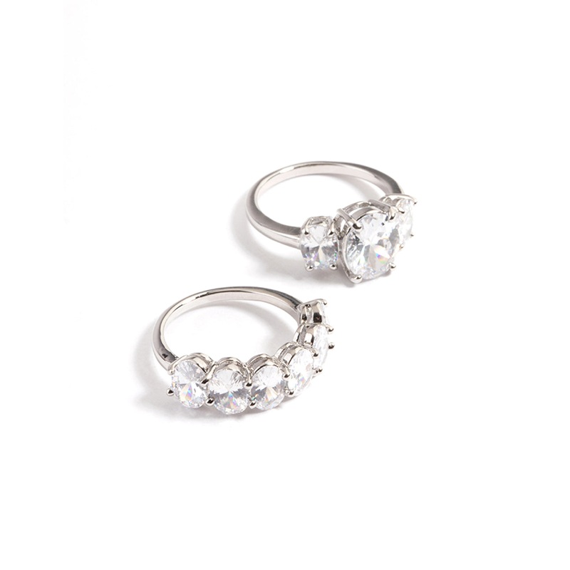Silver Diamond Simulant Oval Baguette Ring Pack