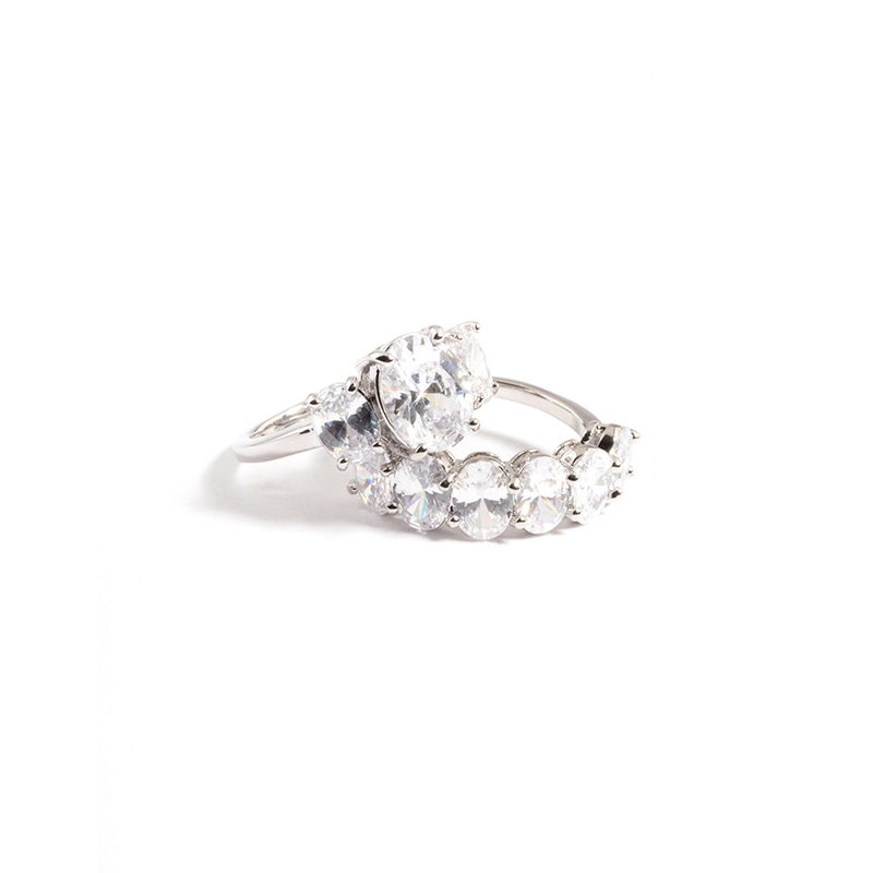 Silver Diamond Simulant Oval Baguette Ring Pack