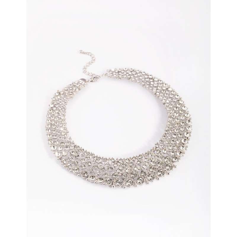 Silver Graduated Diamante Collar Necklace