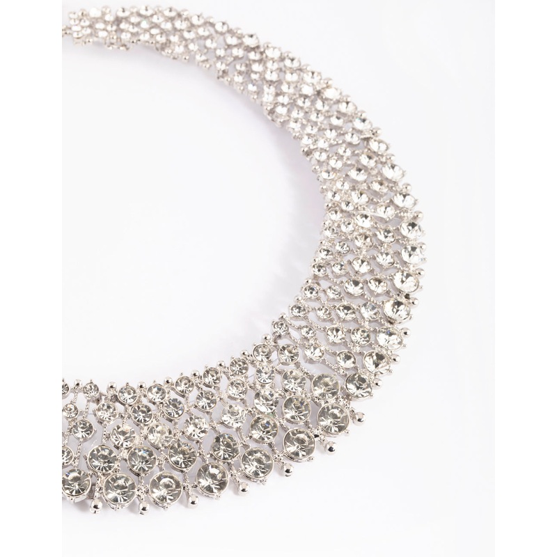 Silver Graduated Diamante Collar Necklace