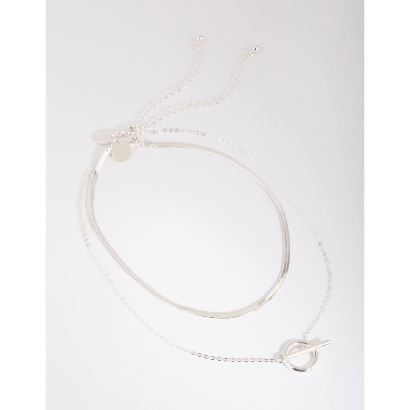 Silver Plated Snake Chain & Fob Necklace Set