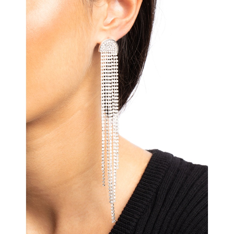 Silver Waterfall Diamante Drop Earrings