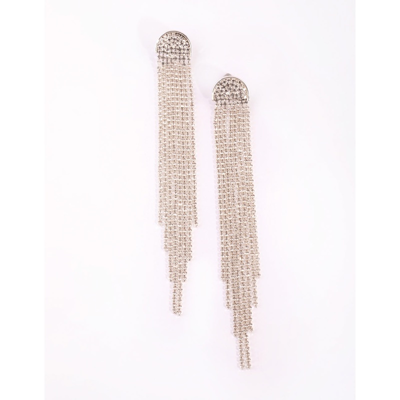 Silver Waterfall Diamante Drop Earrings