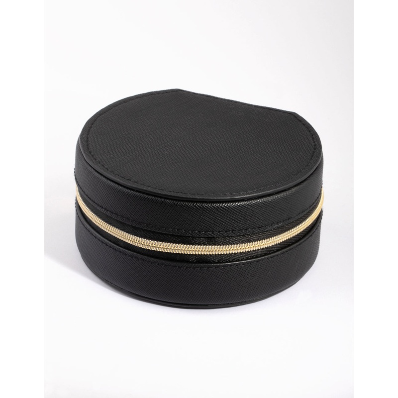 Black Faux Leather Mirror Travel Jewellery Box