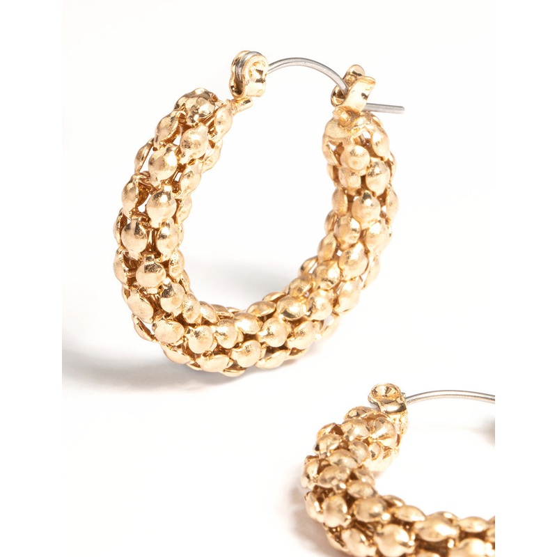Gold Beaded Hoop Earrings