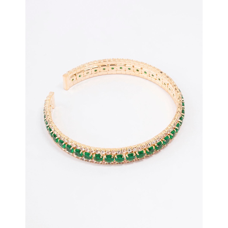 Gold Diamante Emerald Wrist Cuff