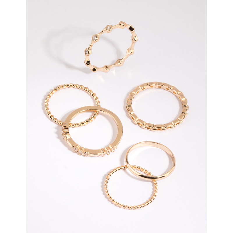 Gold Diamante RIng 6-Pack