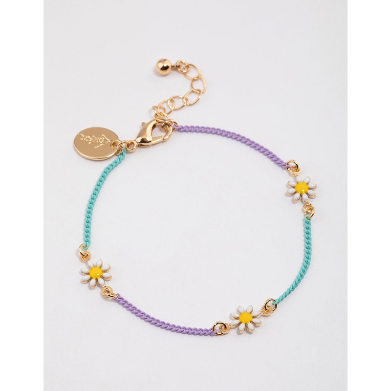 Gold Mixed Chain Daisy Bracelet